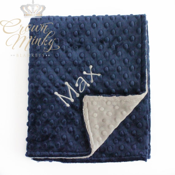 Items similar to Personalized Baby Blanket Silver Grey and Navy Blue
