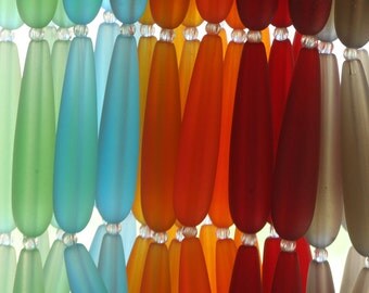 38x8mm Long Teardrop Beads - Cultured Seaglass Beads - Jewelry Making Supplies - Frosted Beads - Cultured Seaglass - 8x38mm (12 beads)