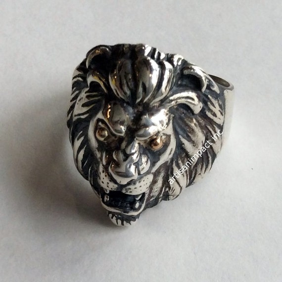 Silver Gold lion Ring mens ring unisex ring two tones ring