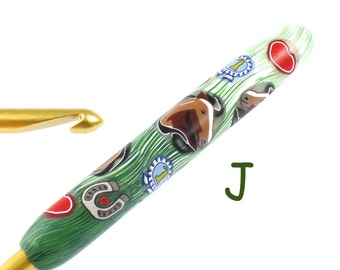 Susan Bates, J 10/ 6.00mm Polymer Clay Covered Crochet Hook, Horse Lover