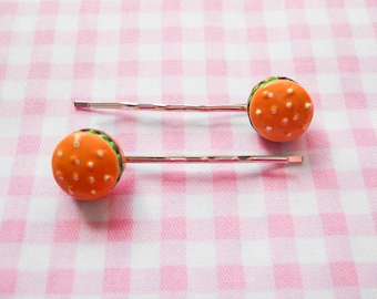 Hamburger Hair Pins, Hamburger Bobby Pins, Burger Hair Pins, Burger Bobby Pins, Food Hair Pins, Food Bobby Pins, Miniature Food, Kawaii
