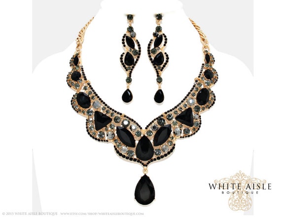 Black Wedding Jewelry Set Crystal Statement By Whiteaisleboutique