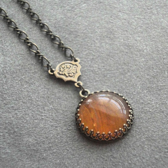 Antique Style Amber Necklace Victorian Necklace by pink80sgirl