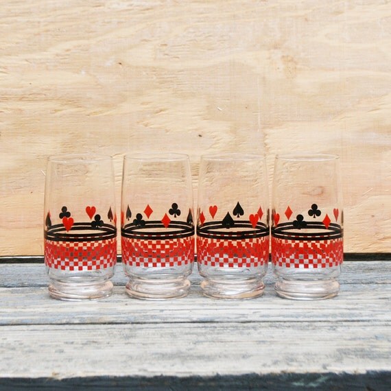 Set of 4 Vintage Playing Cards Drinking Glasses