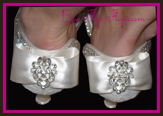 Ivory Wedding Heels Bridal Shoes 3.5 inch Peep Toe Satin Vintage Lace ...