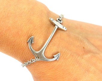 Steampunk Anchor Bracelet- Sterling Silver Ox or Antiqued Brass Ox Finish- Personalized Bracelet