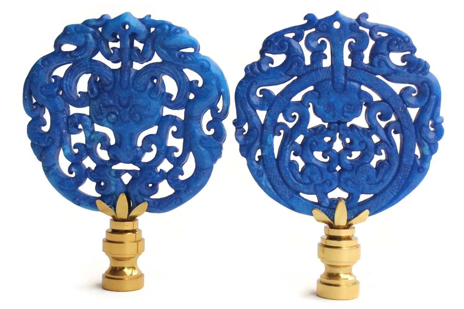 Asian Carved Stone Lamp Finials Cobalt Blue on by PythagorasPlace