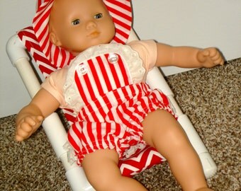 15 Inch Baby Doll Clothes Two Piece Outfit Including Red and White Striped Ruffled Sunsuit and Matching Bucket Hat by SEWSWEETDAISY