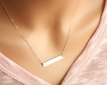 Gold Filled Personalized Initials Bar necklace , Bar Jewelry, Customized letter or number or leave it blank , with option to choose material