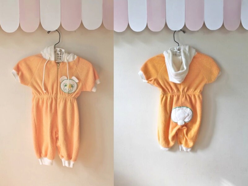 vintage baby beach cover up CREAMSICLE bear terry cloth by MsTips