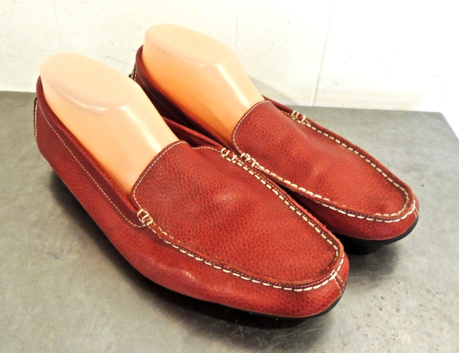 vintage red men's loafers 1960s red leather driving by mkmack