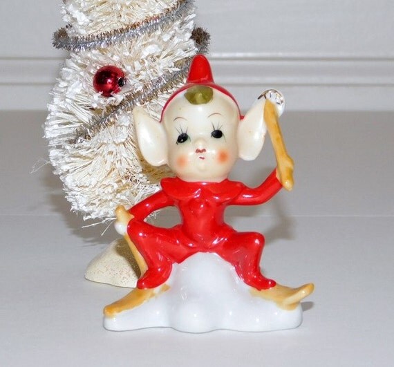 vintage christmas skiing elf figurine made in japan porcelain vintage christmas skiing elf figurine made in japan porcelain