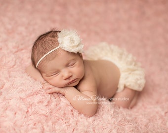 Ivory Lace Bloomer and headband set, newborn photo prop, diaper cover, baby bloomer, photography prop