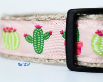 Cactus Dog Collar, Southwest Dog Collar, Adjustable Dog Collar, Pink Dog Collar, Girl Collar