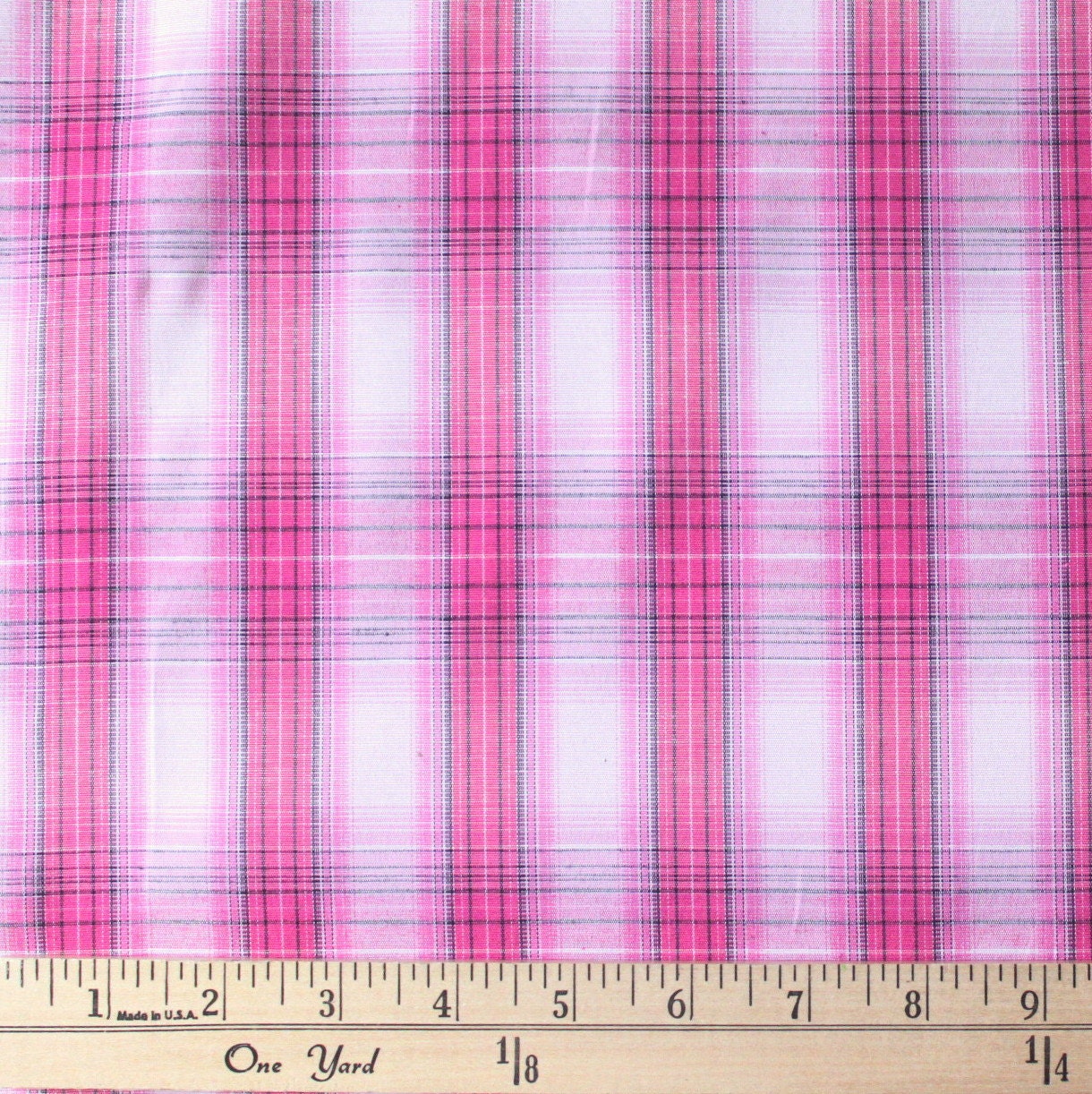 Pink White and Black Plaid Woven Cotton Lawn Shirting 1 Yard