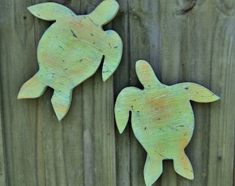 Rustic Wooden Sea Turtles, Beach House Decor, Nautical Wall Hanging