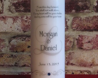 Monogram with Swirl - Personalized Unity Candle 3 Piece Set - White with WICK or EVERLASTING with Tealight