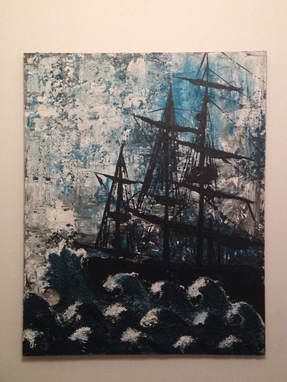 Original 24x30 Acrylic Painting Pirate Ship in a by FallButOnce