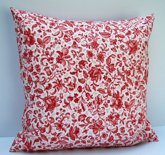 Red Floral Pillow Cover Red & White Waverly Toile Throw