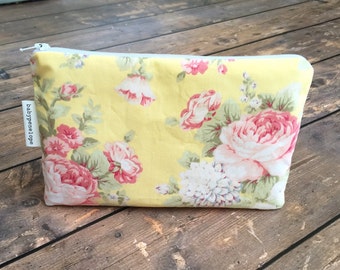 Clearance*** Pencil Case/Cosmetic Bag/ Gadget Case - Yellow Floral - Ready to Ship