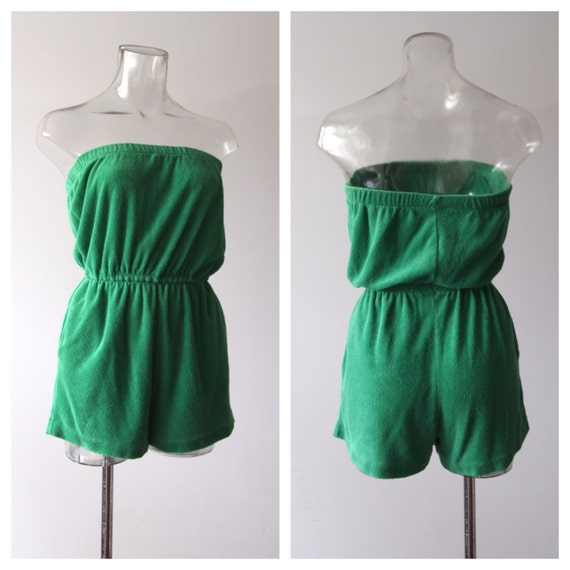 Vintage 70s Terry Cloth Tube Top Jumpsuit 1970s Beach Cover