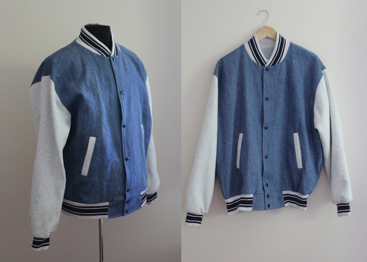 Vintage Denim Varsity Jacket / Vintage Varsity Jacket