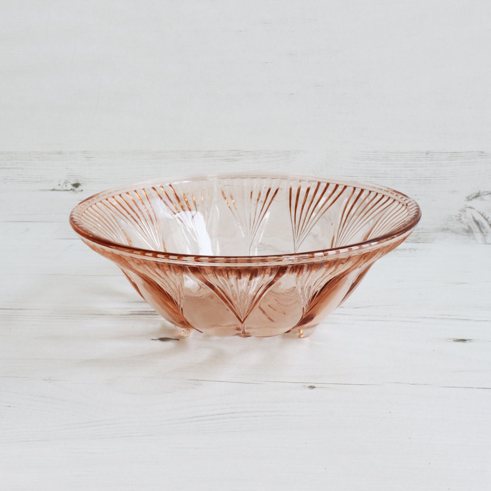 Vintage Pink Glass Fruit Bowl Depression Glass Serving Dish