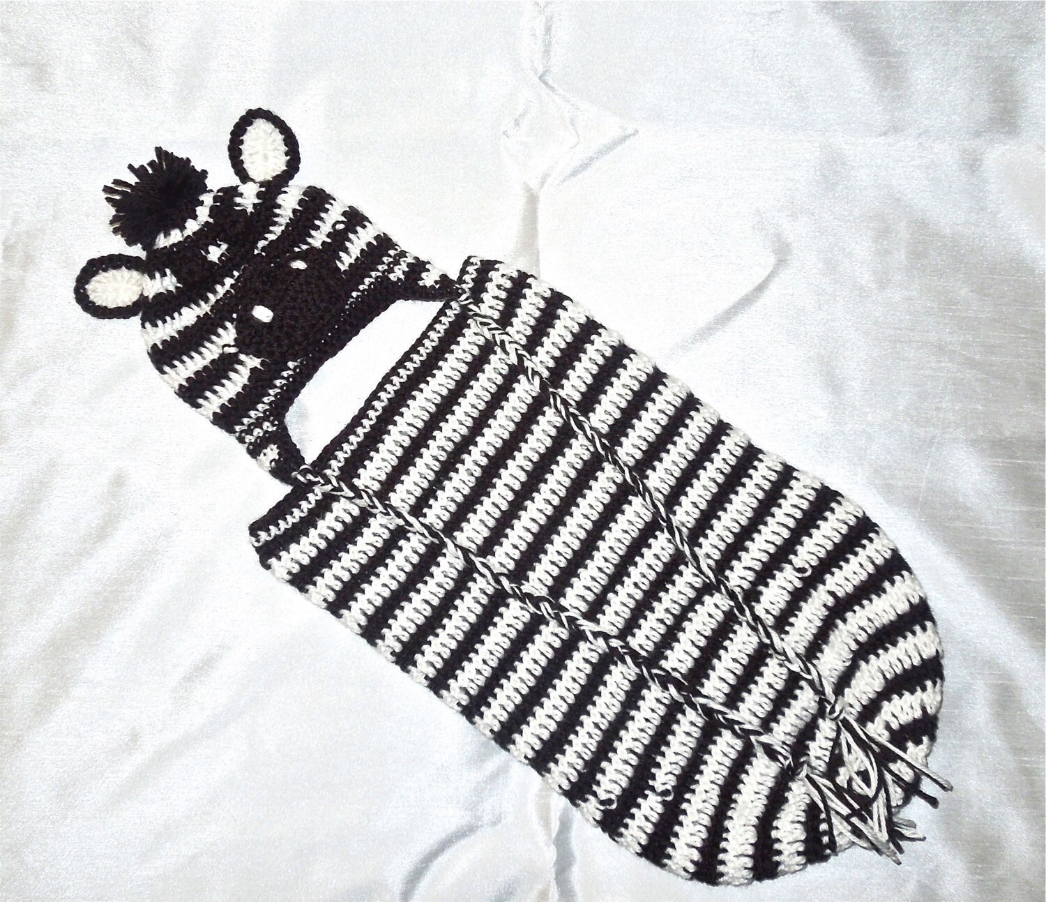 Crochet Baby Cocoon Hat Set Newborn Zebra Black White