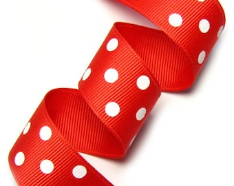 25mm(1'') Red / White polka dot Grosgrain Ribbon
