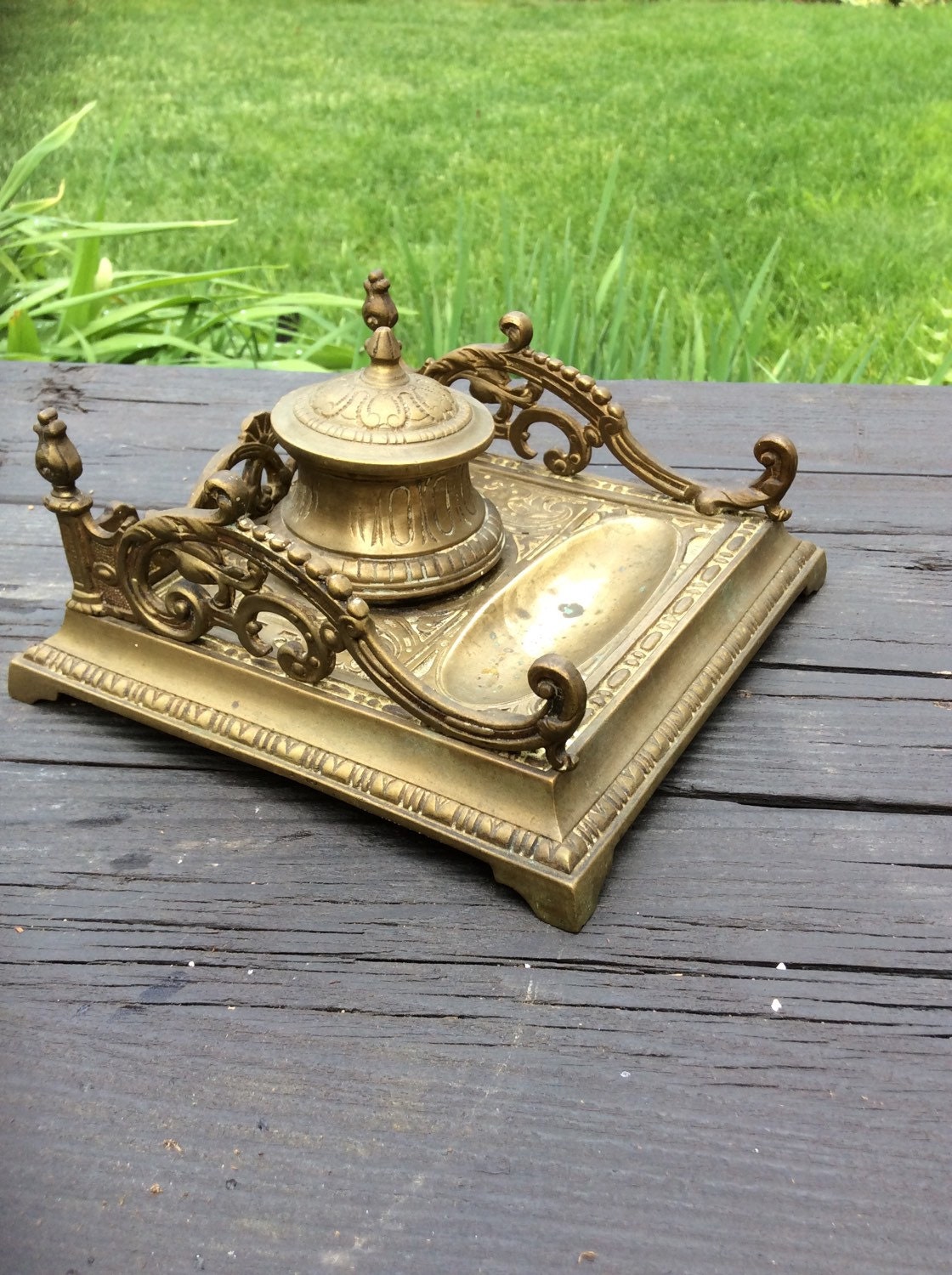 Ornate Antique Brass Inkwell By Lenettscollections On Etsy