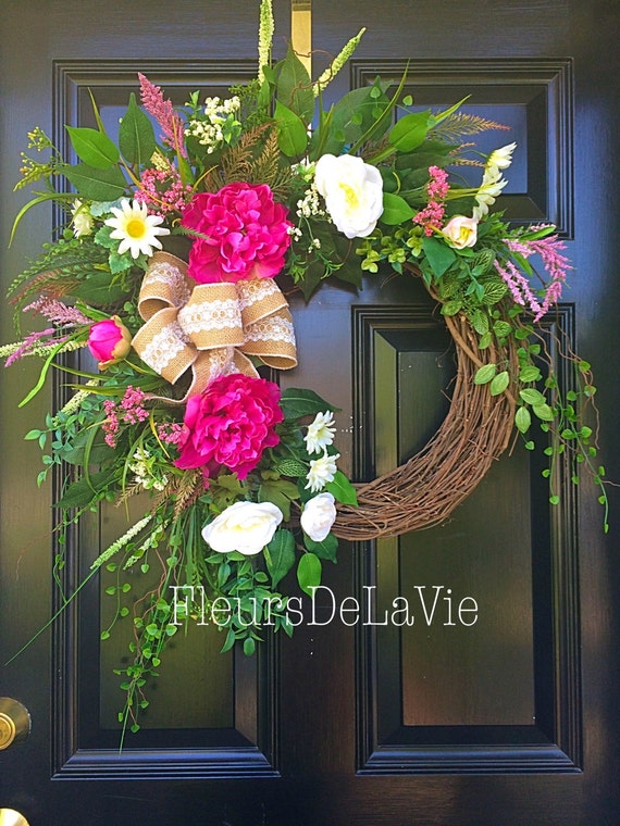 Southern Door Wreath Summer Wreath Front Door by FleursDeLaVie