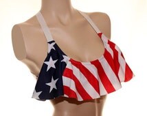 American Flag Big Star Ruffle Bikini 2-pc Set U-Z205