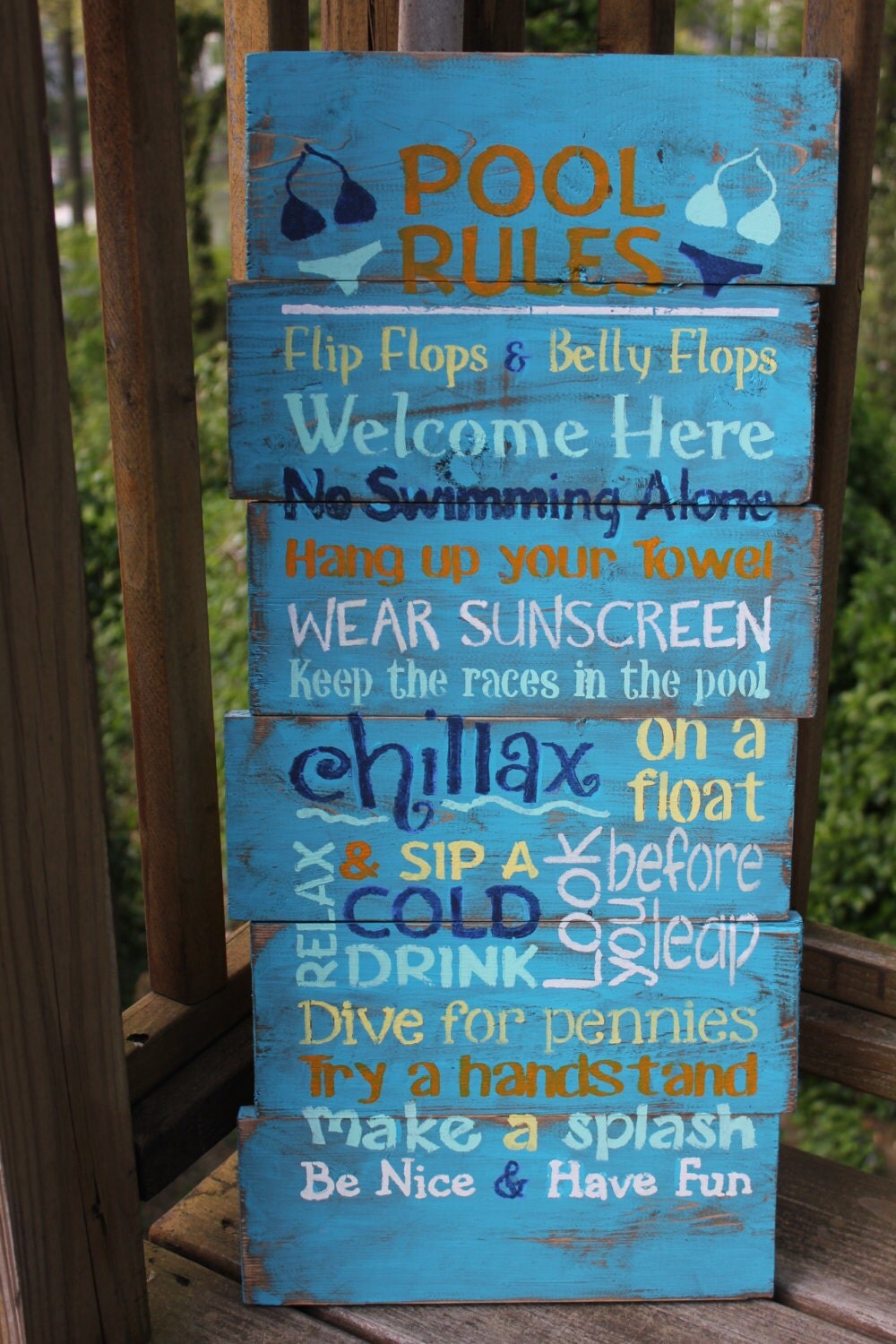 Pool Rules sign outdoor wooden pool sign by CricketStudioArtwork