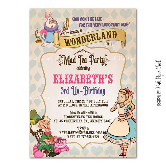Alice in Wonderland Invitation Birthday Baby Shower Bridal
