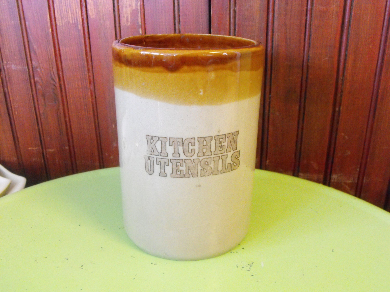 Vintage Kitchen Utensil Crock Stoneware Store by peacenluv72