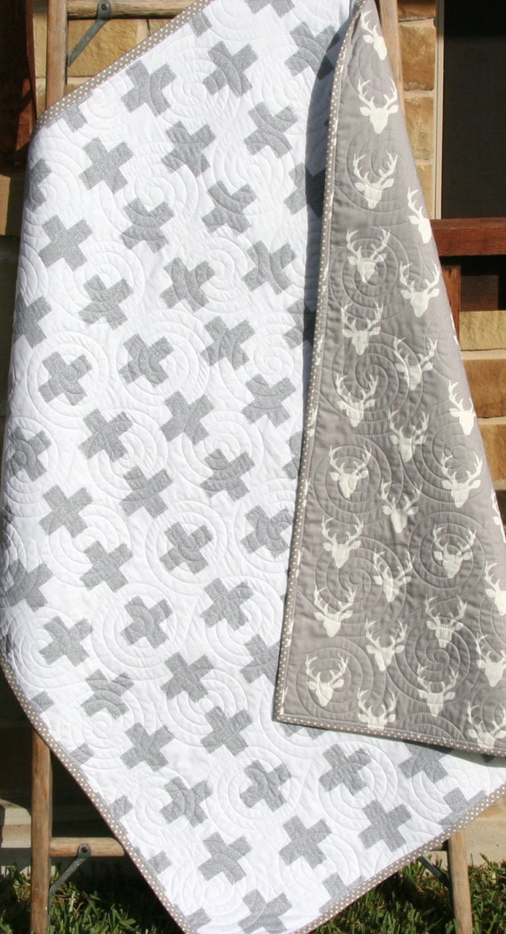 Minimalist Quilt Modern Cross Design Antlers by SunnysideDesigns2