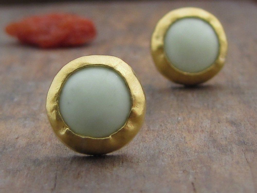 Gold earrings Studs Lemon Jade Studs 24k Solid Gold Studs