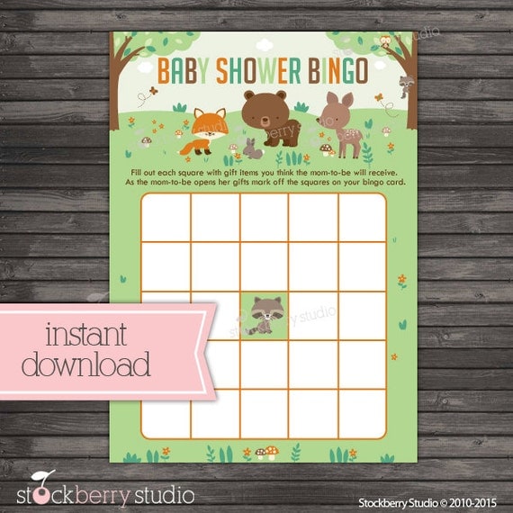 Woodland Baby Shower Bingo Printable Neutral Gender Baby