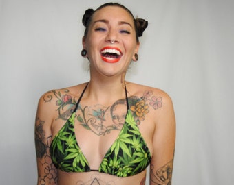 Green Mary Jane Bikini Top / Triangle Top / Swimwear Handmade by GAG THREADS