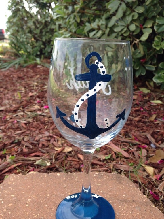 Anchor Nautical Wineglass Design- Painted Wine Glass