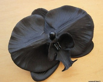 4.5 Black Orchid Silk Flower Poly Silk Hair Clip Goth Formal