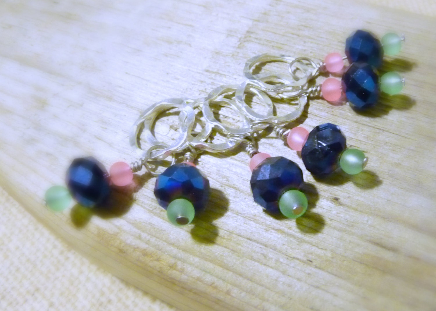 6 Glass Beaded Stitch Markers Knitting Stitch Markers