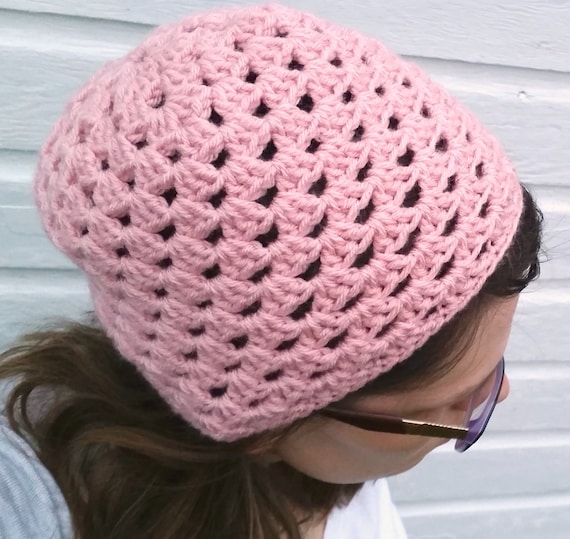 Items similar to Blush Pink Crochet Spring Shell Hat on Etsy