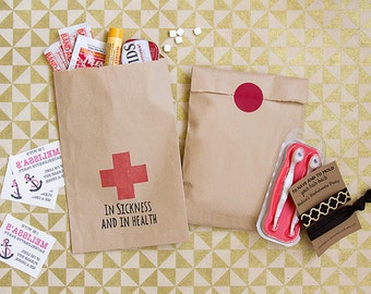 Bachelorette Recovery Kit - Paper Hangover Kit Bags - "In Sickness and in Health" Favors - Hangover Kit Bags - Hen Party Favors - Bachelor
