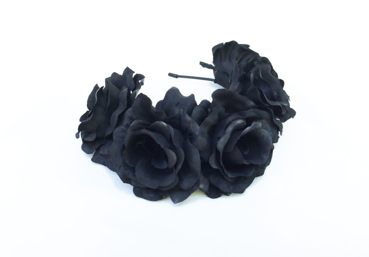 Black Rose Flower Crown. Black Rose Headband Frida Kahlo