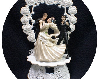ELVIS LasVegas Romantic Serenade Wedding Cake Topper bride groom top Sexy The King Heart Fuuny