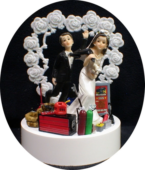 Heart Car AUTO MECHANIC  Wedding  Cake  Topper  Bride Groom top