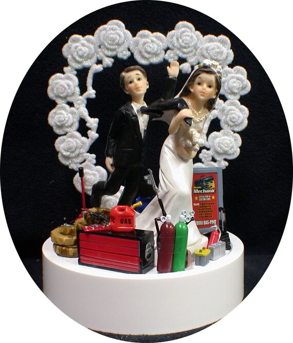 Heart Car AUTO MECHANIC  Wedding  Cake  Topper  Bride Groom top