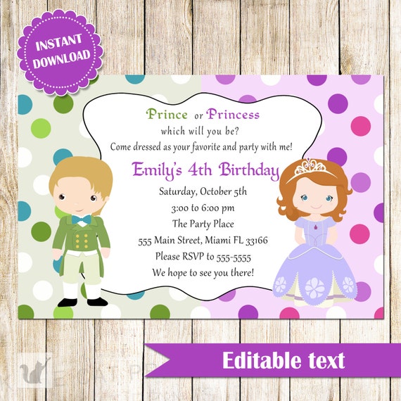 Prince And Princess Birthday Party Invitations 2