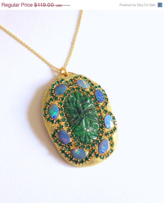 SALE Carved green Egyptian stone and fiery by YaronaJewelryDesign